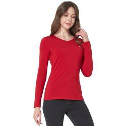 SSLR Damen Thermoshirts, Thermounterwäsche für Damen Langarm Tee-Shirts Herbstmode Grundschicht V-Ausschnitt Fleece (Small,Rot) von SSLR