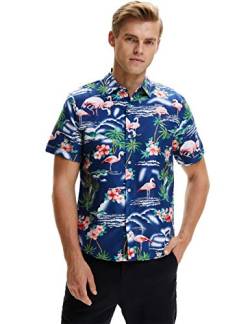 SSLR Hawaii Hemd Männer, Flamingo Hawaii Hemd, Hawaiihemd Herren Kurzarm Floral Gedruckt Regulär fit (3X-Large, Marine) von SSLR