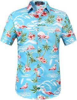 SSLR Hawaii Hemd Männer, Flamingo Hawaii Hemd, Hawaiihemd Herren Kurzarm Floral Gedruckt Regulär fit (Large, Himmelblau) von SSLR