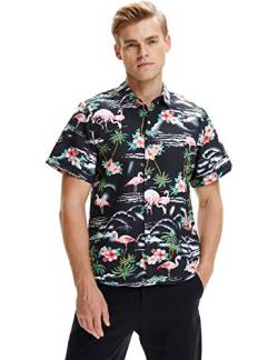 SSLR Hawaii Hemd Männer, Flamingo Hawaii Hemd, Hawaiihemd Herren Kurzarm Floral Gedruckt Regulär fit (Large, Schwarz) von SSLR