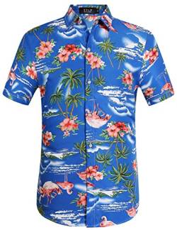 SSLR Hawaii Hemd Männer, Flamingo Hawaii Hemd, Hawaiihemd Herren Kurzarm Floral Gedruckt Regulär fit (X-Large, Edelsteinblau) von SSLR