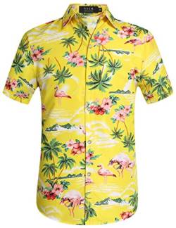 SSLR Hawaii Hemd Männer, Flamingo Hawaii Hemd, Hawaiihemd Herren Kurzarm Floral Gedruckt Regulär fit (X-Large, Gelb) von SSLR