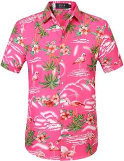 SSLR Hawaii Hemd Männer, Flamingo Hawaii Hemd, Hawaiihemd Herren Kurzarm Floral Gedruckt Regulär fit (X-Large, Rosa) von SSLR