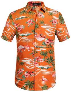 SSLR Hawaii Hemd Männer, Flamingo Hawaii Hemd, Hawaiihemd Herren Kurzarm Floral Gedruckt Regulär fit (XX-Large, Orange) von SSLR