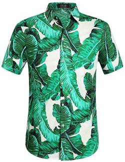 SSLR Hawaii Hemd Männer, Herren Kurzarm Floral Sommer Freizeit Hemden, Baumwolle Kurzarm T Shirt für Herren Button Down & Casual Design (4X-Large, Weiß Grün) von SSLR