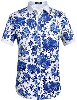 SSLR Hawaii Hemd Männer, Herren Kurzarm Floral Sommer Freizeit Hemden, Baumwolle Kurzarm T Shirt für Herren Button Down & Casual Design (XX-Large, Blau) von SSLR