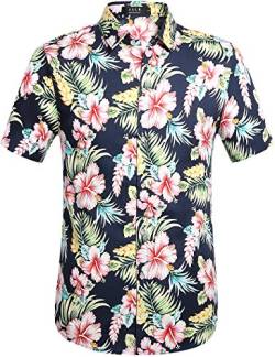 SSLR Hawaii Hemd Männer, Herren Kurzarm Floral Sommer Freizeit Hemden, Baumwolle Kurzarm T Shirt für Herren Button Down & Casual Design (XX-Large, Marine Rot) von SSLR