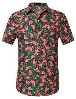 SSLR Hawaii Hemd Männer, Kurzarm Herren Hawaii Shirts Button Down für Urlaub, Reisen & Zuhause Regular Fit (Grün Rosa,Large) von SSLR