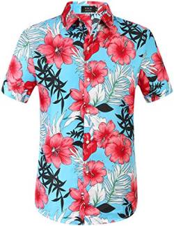 SSLR Hawaii Hemd Männer, Kurzarm Herren Hawaii Shirts Button Down für Urlaub, Reisen & Zuhause Regular Fit (Large, Blau Rot) von SSLR