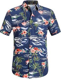 SSLR Hawaii Hemd Männer, Kurzarm Herren Hawaii Shirts Button Down für Urlaub, Reisen & Zuhause Regular Fit (Large, Navy) von SSLR
