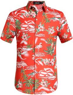 SSLR Hawaii Hemd Männer, Kurzarm Herren Hawaii Shirts Button Down für Urlaub, Reisen & Zuhause Regular Fit (Medium, Orange) von SSLR