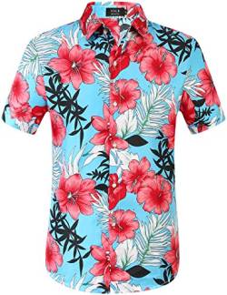 SSLR Hawaii Hemd Männer, Kurzarm Herren Hawaii Shirts Button Down für Urlaub, Reisen & Zuhause Regular Fit (Small, Blau Rot) von SSLR