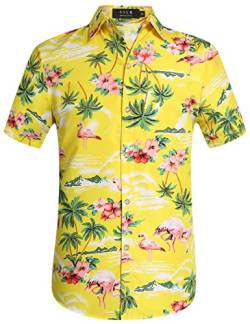 SSLR Hawaii Hemd Männer, Kurzarm Herren Hawaii Shirts Button Down für Urlaub, Reisen & Zuhause Regular Fit (X-Large, Gelb) von SSLR