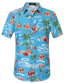SSLR Hawaii-Hemd für Herren, Flamingos, lässig, kurzärmelig, Blau / Rot, Groß von SSLR
