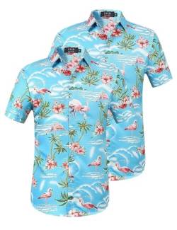 SSLR Hawaii-Hemd für Herren, Flamingos, lässig, kurzärmelig, Button-Down-Shirt, Aloha-Hemd, Blau und Blau, 3X-Groß von SSLR