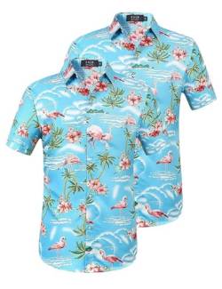 SSLR Hawaii-Hemd für Herren, Flamingos, lässig, kurzärmelig, Button-Down-Shirt, Aloha-Hemd, Blau und Blau, Mittel von SSLR