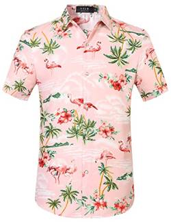 SSLR Hawaii-Hemd für Herren, Flamingos, lässig, kurzärmelig, rose, Groß von SSLR