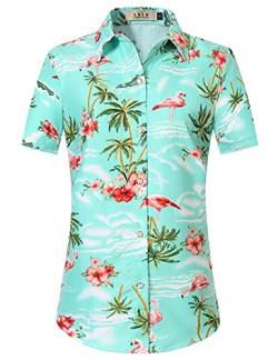 SSLR Hawaii-Hemden für Damen, Flamingo-Hemd, tropische Hemden für Damen, Sommer, lässig, kurzärmelig, Grün / Rot, X-Groß von SSLR