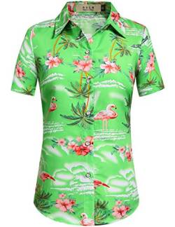 SSLR Hawaii-Hemden für Damen, Flamingo-Hemd, tropische Hemden für Damen, Sommer, lässig, kurzärmelig, Grün , X-Groß von SSLR