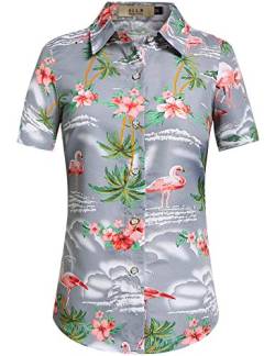 SSLR Hawaii-Hemden für Damen, Flamingo-Hemd, tropische Hemden für Damen, Sommer, lässig, kurzärmelig, Hellgrau, X-Groß von SSLR
