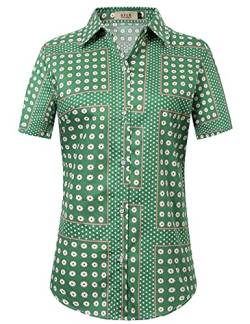 SSLR Hawaii-Hemden für Damen, kurzärmelig, lässig, Button-Down-Shirts für Frauen, Grün / Rosa, Groß von SSLR
