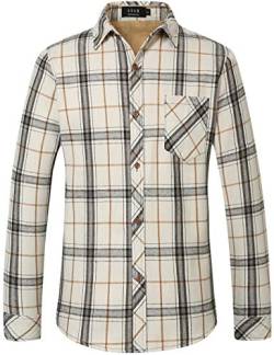 SSLR - Herren-Flanell-Shirts-Langarm-Button-Down-Hemd, Fleece-gefüttert, leicht, kariert, lässig, Weiss/opulenter Garten, L von SSLR