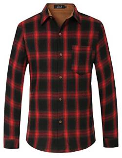 SSLR Herren Flanellhemd Langarmshirt Holzfällerhemd Herren Langarm Button Down Kariertes Hemd (X-Large, Rot Schwarz Braun) von SSLR