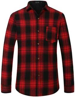 SSLR Herren Gebürstetes Hemd Kariert Langarm Trachtenhemd Thermal Holzfällerhemd (Medium, Schwarz Rot) von SSLR
