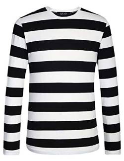 SSLR Herren Gestreiftes T-Shirt Langarm Baumwolle Rundhals Ausschnitt Basic Langarmshirt (Large, Schwarz Weiß) von SSLR