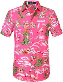 SSLR Herren Hawaii-Hemd Flamingos Casual Kurzarm - Rot - 3X-Groß von SSLR
