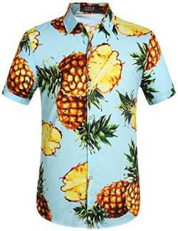 SSLR Herren Hawaii Hemd Männer Kurzarm Regulär fit Sommer Floral Gedruckt Hawaiihemd (Medium, Gelb Blau) von SSLR