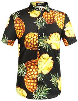 SSLR Herren Hawaii Hemd Männer Kurzarm Regulär fit Sommer Floral Gedruckt Hawaiihemd (Medium, Gelb Schwarz) von SSLR