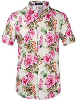 SSLR Herren Hawaii Hemd Männer Kurzarm Regulär fit Sommer Floral Gedruckt Hawaiihemd (Medium, Weiß Rosa) von SSLR
