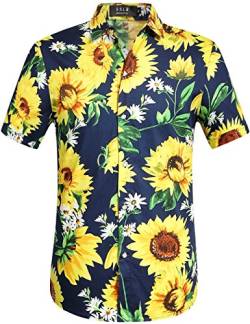 SSLR Herren Hawaii Hemd Männer Kurzarm Regulär fit Sommer Floral Gedruckt Hawaiihemd (Small, Dunkelblau) von SSLR