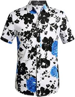 SSLR Herren Hawaii Hemd Männer Kurzarm Regulär fit Sommer Floral Gedruckt Hawaiihemd (Small, Weiß Blau(188-13)) von SSLR