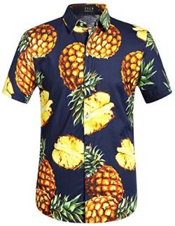 SSLR Herren Hawaii Hemd Männer Kurzarm Regulär fit Sommer Floral Gedruckt Hawaiihemd (X-Large, Gelbe Marine) von SSLR