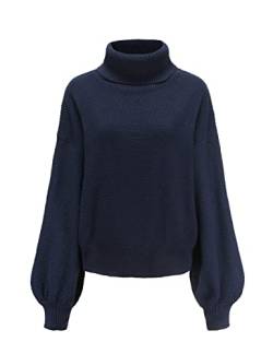 SSLR Oversize Pullover für Damen Winter Strickpullover Grobmaschig Rollkragenpullover Elegant Strickkleid Einfarbig (Medium, Marine) von SSLR