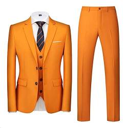 Anzug Herren Anzüge Slim Fit Lässig Herrenanzug 3-Teilig Anzugjacke Weste Anzughose für Business Hochzeit Interview Orange L von SSM