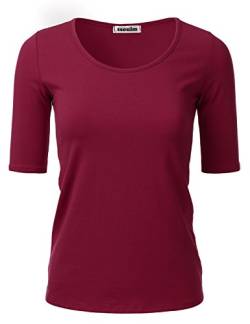 SSOULM Damen 1/2 Ärmel U-Ausschnitt Baumwolle Basic Slim Fit T-Shirt Top mit Übergröße, Stt003_maroon, 3X-Groß von SSOULM