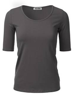 SSOULM Damen 1/2 Arm U-Ausschnitt Baumwolle Basic Slim Fit T-Shirt Top mit Übergröße - Grau - XX-Large von SSOULM