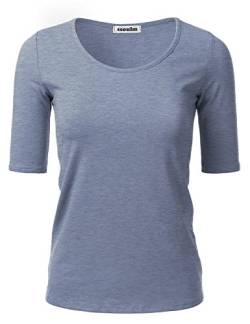 SSOULM Damen 1/2 Arm U-Ausschnitt Baumwolle Basic Slim Fit T-Shirt Top mit Übergröße - Grün - X-Groß von SSOULM