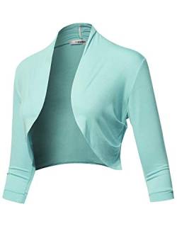 SSOULM Damen 3/4 Arm Shirring Bolero Shrug Cardigan mit Übergröße - Blau - Groß von SSOULM