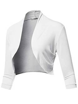 SSOULM Damen 3/4 Arm Shirring Bolero Shrug Cardigan mit Übergröße - Weiß - Klein von SSOULM
