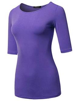 SSOULM Damen Basic Stretch 1/2 Arm Crewneck Slim Fit T-Shirt Top mit Übergröße - Violett - Groß von SSOULM