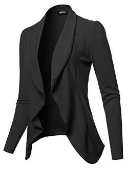 SSOULM Damen-Blazer mit langen Ärmeln, klassisch, drapiert, vorne offen, leichter Blazer mit Übergröße, Sja001_schwarz, 3XL von SSOULM