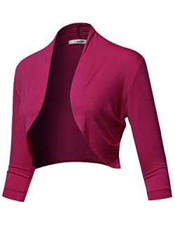 SSOULM Damen Bolero 3/4 Arm Open Front Bolero Shrug Cardigan mit Plus Size - Violett - Groß von SSOULM