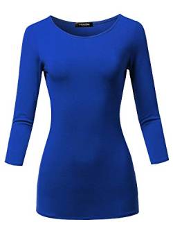 SSOULM Damen Casual 3/4 Arm Stretch Slim Fit Basic T-Shirt Top mit Plus Size - Blau - Klein von SSOULM