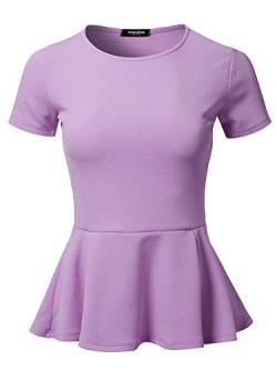 SSOULM Damen Klassische Stretchy Kurzarm Flare Schößchen Bluse Top mit Übergröße - Violett - X-Groß von SSOULM