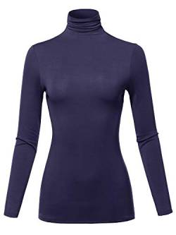 SSOULM Damen Slim Leicht Langarm Pullover Rollkragen Shirt Top mit Plus Size - Blau - X-Groß von SSOULM