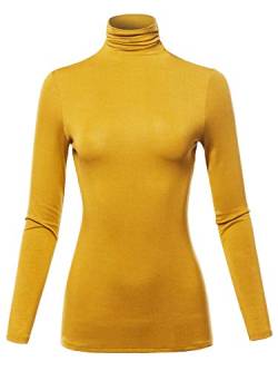 SSOULM Damen Slim Lightweight Langarm Pullover Rollkragen Shirt Top mit Übergröße, Stt023_Mustard, Groß von SSOULM